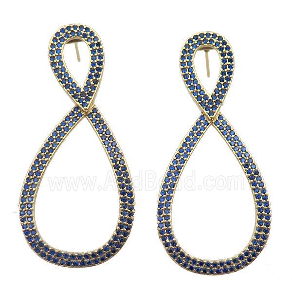copper stud Earrings pave zircon, infinity, gold plated