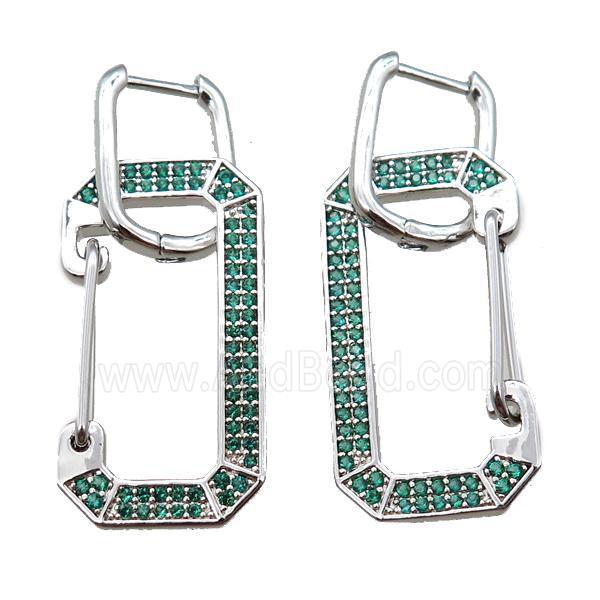 copper Latchback Earrings pave zircon, platinum plated