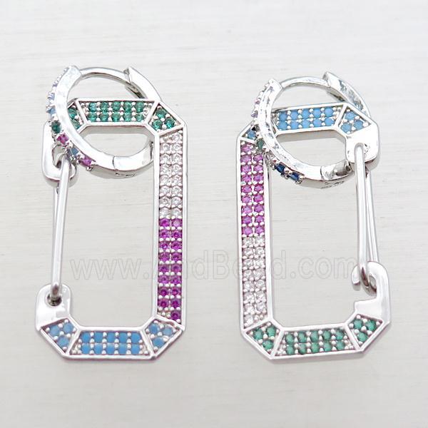 copper hoop Earrings pave zircon, platinum plated