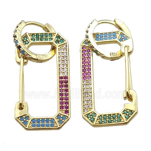 copper hoop Earrings pave zircon, gold plated