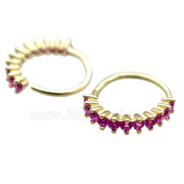 copper huggie hoop Earrings pave zircon, gold plated