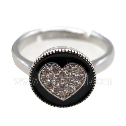 copper Ring pave zircon, enameling, adjustable, platinum plated