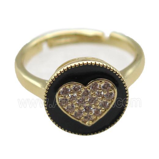 copper Ring pave zircon, enameling, resized, gold plated