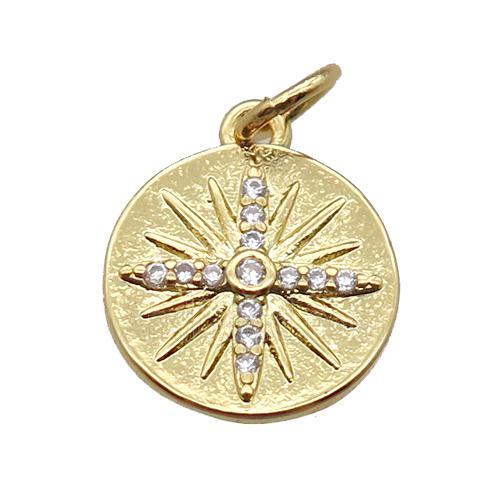 copper circle pendant paved zircon, gold plated