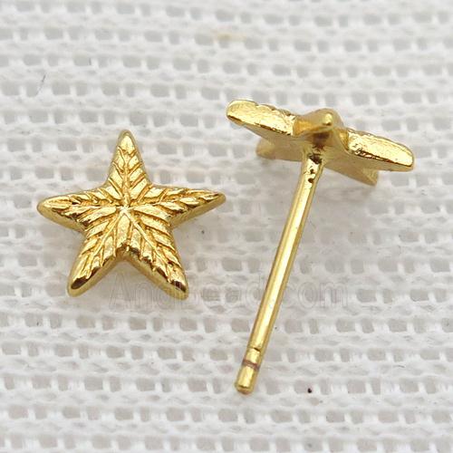 copper stud Earrings, star, gold plated