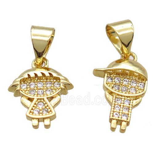copper kid pendant paved zircon, gold plated, mix