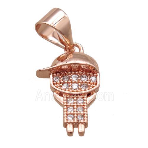 copper kid pendant paved zircon, rose gold