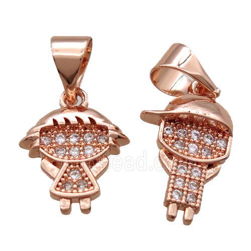copper kid pendant paved zircon, rose gold, mixed