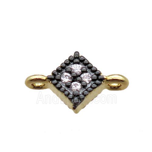 copper square connector paved zircon, gold plated
