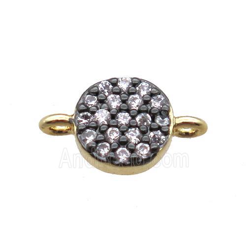 copper circle connector paved zircon, gold plated