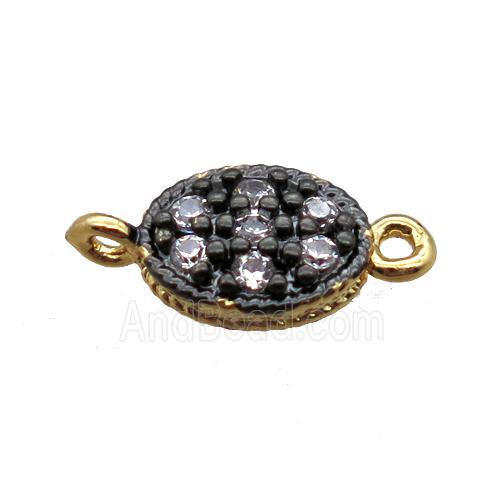copper oval connector paved zircon, gold plated