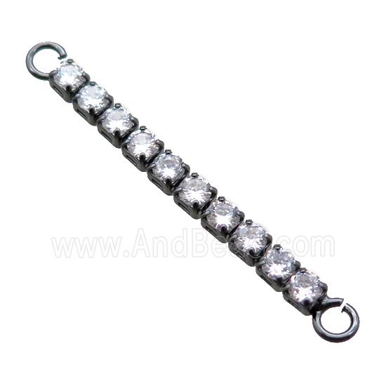 copper stick connector paved zircon, black gunmetal plated