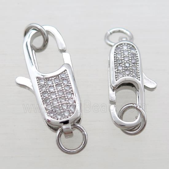 copper clasp pave zircon, platinum plated