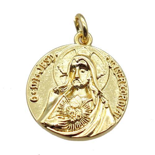 copper circle pendant, Jesus, gold plated