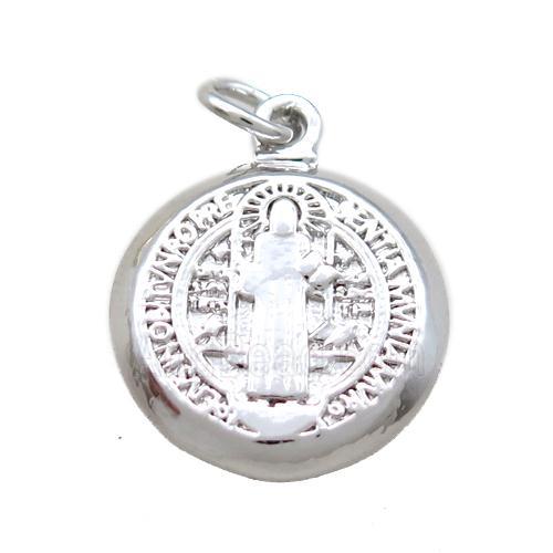 copper circle pendant, Jesus, platinum plated