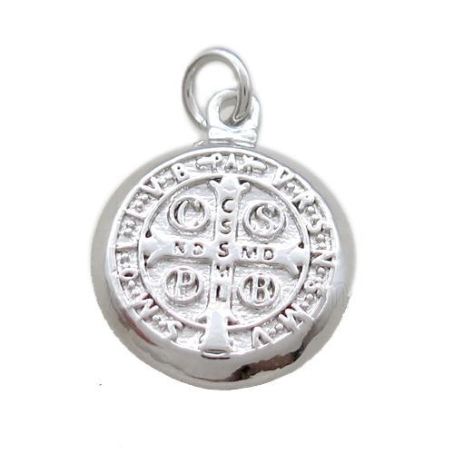 copper circle pendant, Jesus, platinum plated