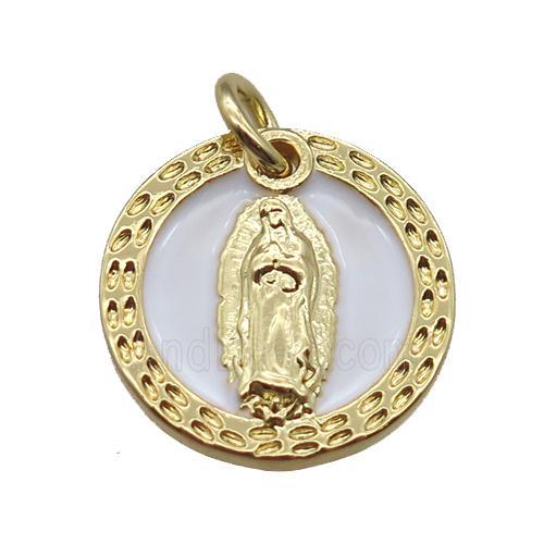 copper circle pendant, Jesus, gold plated