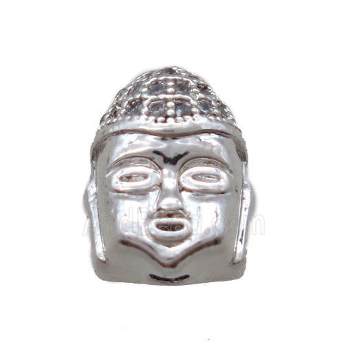 copper buddha beads pave zircon, platinum plated
