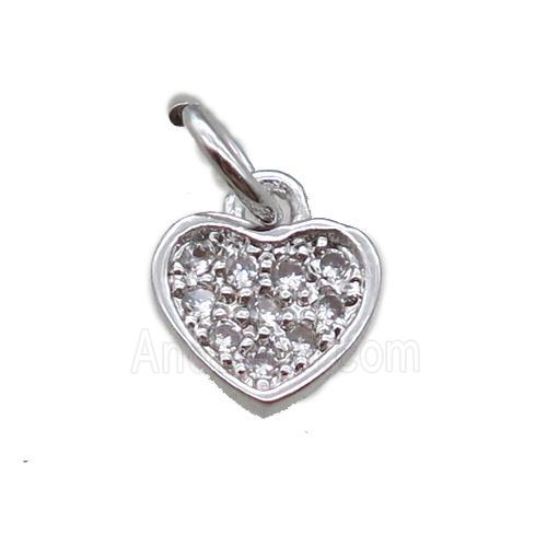 copper heart pendant paved zircon, platinum plated