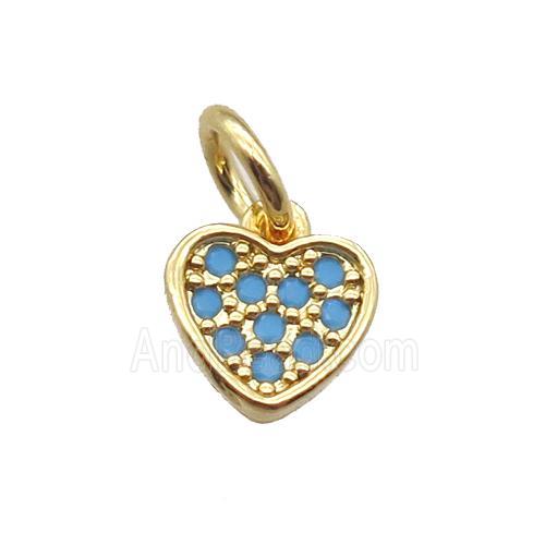 copper heart pendant paved turq zircon, gold plated