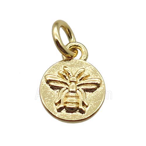 copper circle pendant with honeybee, gold plated