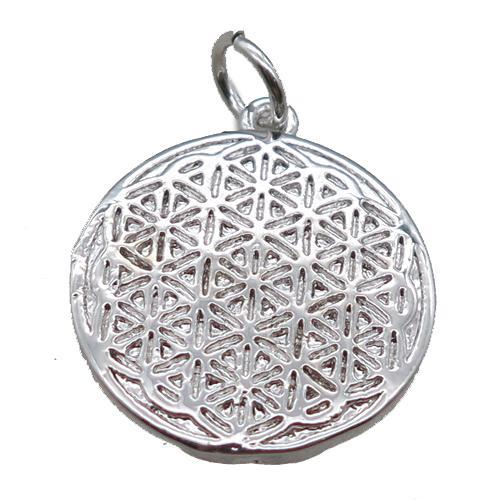 copper circle pendant, platinum plated