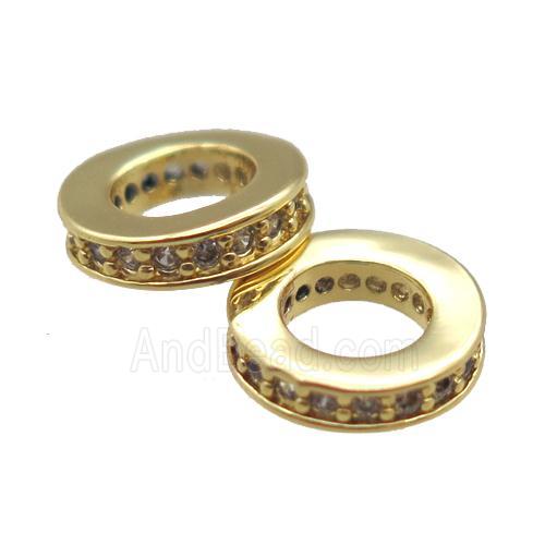 copper wheel beads paved zircon, gold plated