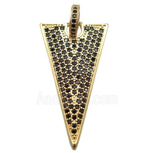 copper triangle pendant paved zircon, gold plated