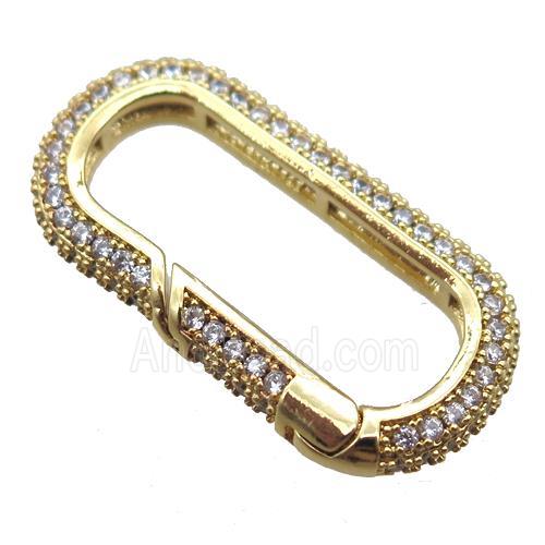 copper carabiner lock pendant with zircon, gold plated