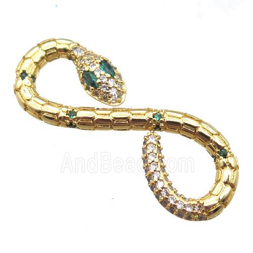 copper connector pave zircon, snake, gold plated