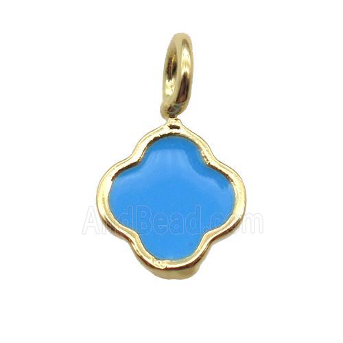 copper clover pendant with blue enameling, gold plated