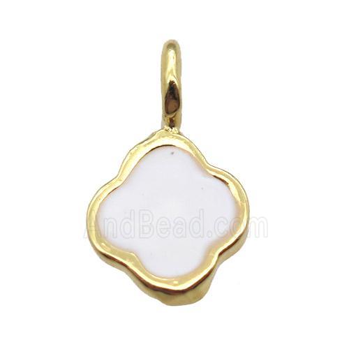 copper clover pendant with white enameling, gold plated