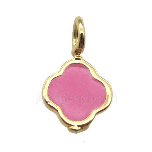 copper clover pendant with pink enameling, gold plated
