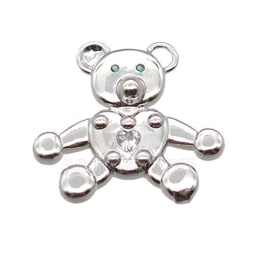 copper bear pendant pave zircon, platinum plated