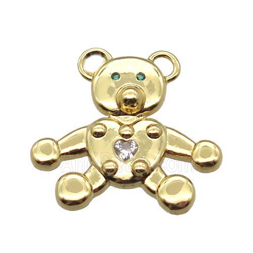 copper bear pendant pave zircon, gold plated