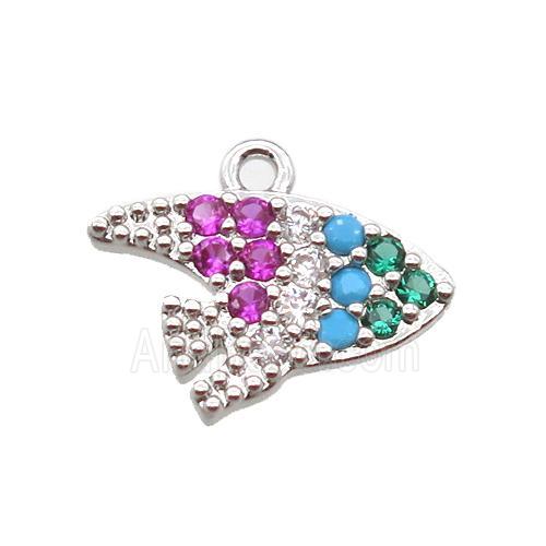 copper fish pendant pave zircon, platinum plated