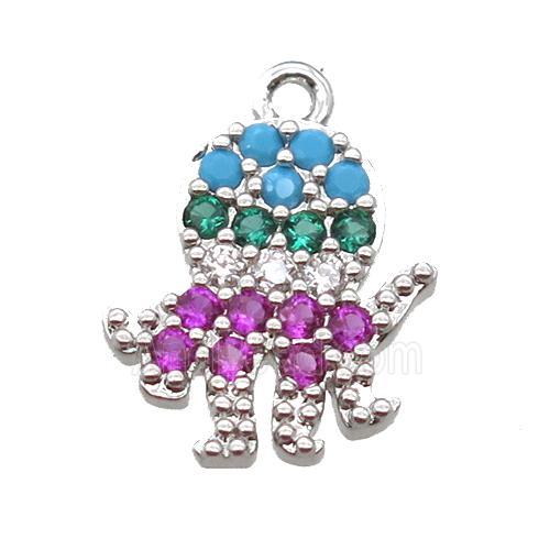 copper kid pendant pave zircon, platinum plated