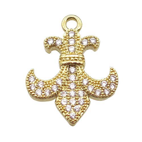 copper anchor pendant pave zircon, gold plated