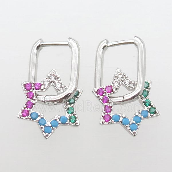 copper Latchback Earrings paved zircon, star, platinum plated