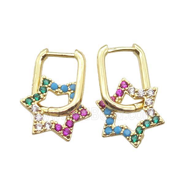 copper Latchback Earrings paved zircon, star, gold plated