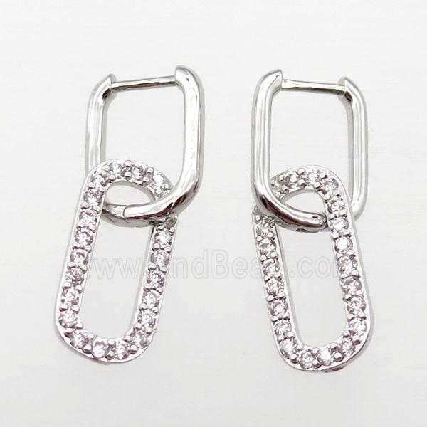 copper Latchback Earrings paved zircon, platinum plated