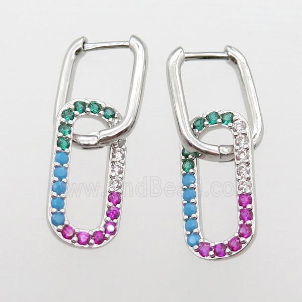 copper Latchback Earrings paved zircon, platinum plated