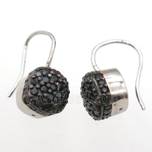 copper hook Earrings pave black zircon, platinum plated