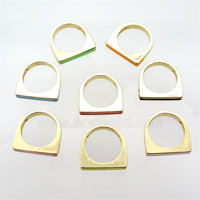 copper Rings with Enameling, mixed, gold plated