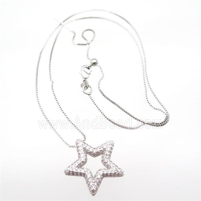 copper necklace with star pave zircon, platinum plated