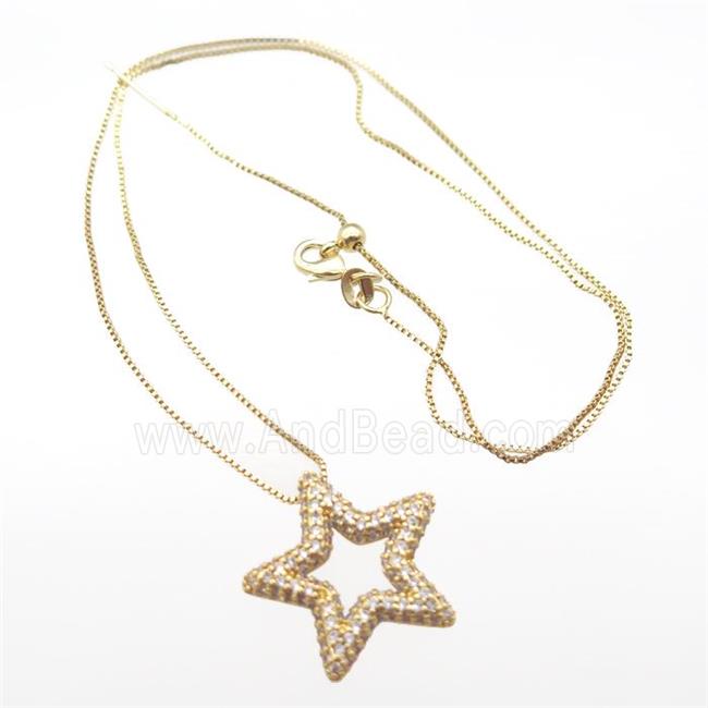copper necklace with star pave zircon, gold plated