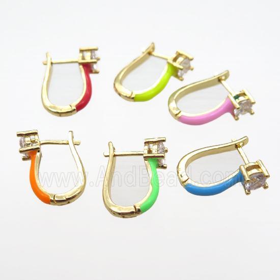 copper Latchback Earrings pave zircon with Enameling, mixed, gold plated
