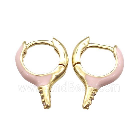 copper hoop Earrings with pink Enameling, gold plated
