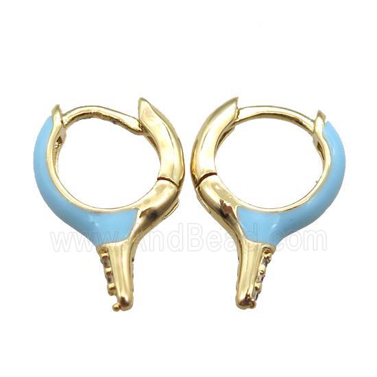 copper hoop Earrings with blue Enameling, gold plated