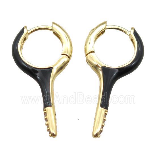 copper hoop Earrings with black Enameling, gold plated